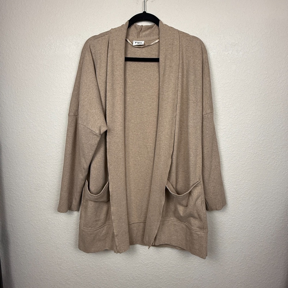 Pact Women's Tan Organic Cotton Long Cardigan Pockets Long Sleeve Comfort M/L